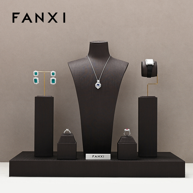 FANXI TT214 luxury popular pu leather jewelry display sets accept custom color