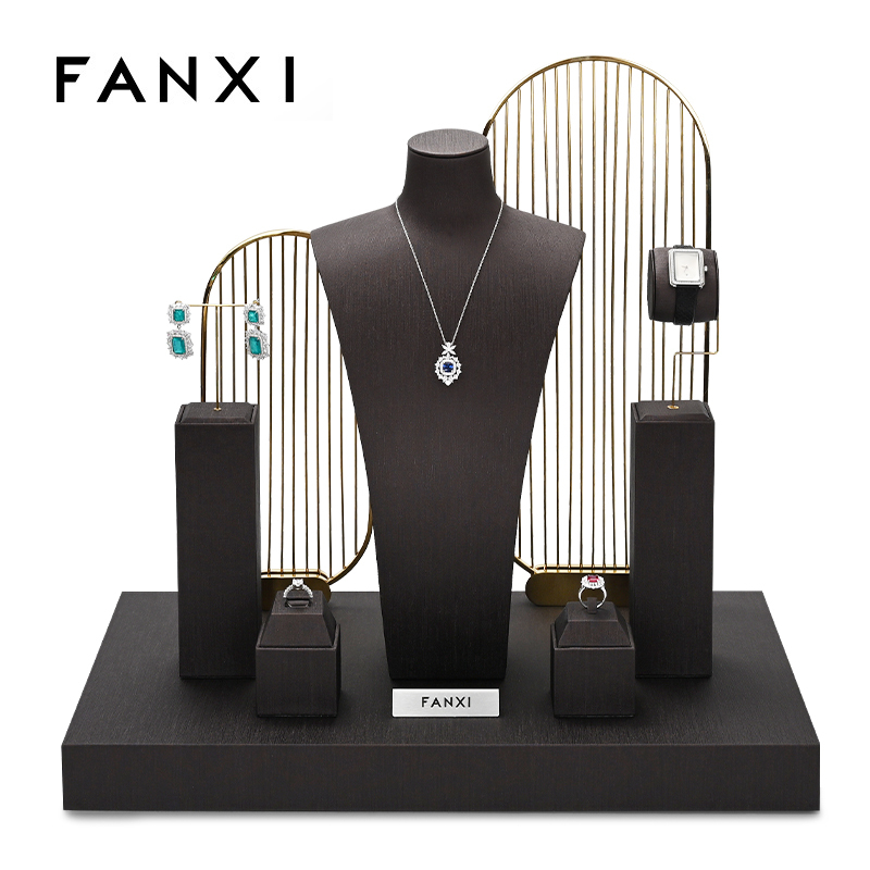 FANXI TT214 luxury popular pu leather jewelry display sets accept custom color
