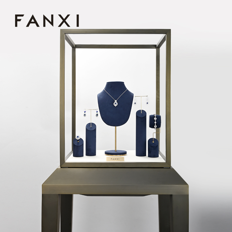 FANXI TT210 new launch dark blue microfiber jewelry display sets for window display
