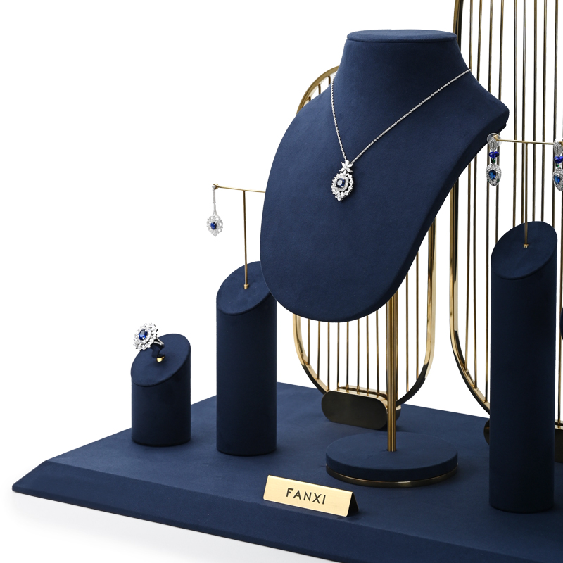 FANXI TT210 new launch dark blue microfiber jewelry display sets for window display