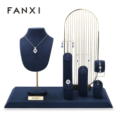 FANXI TT210 new launch dark blue microfiber jewelry display sets for window display