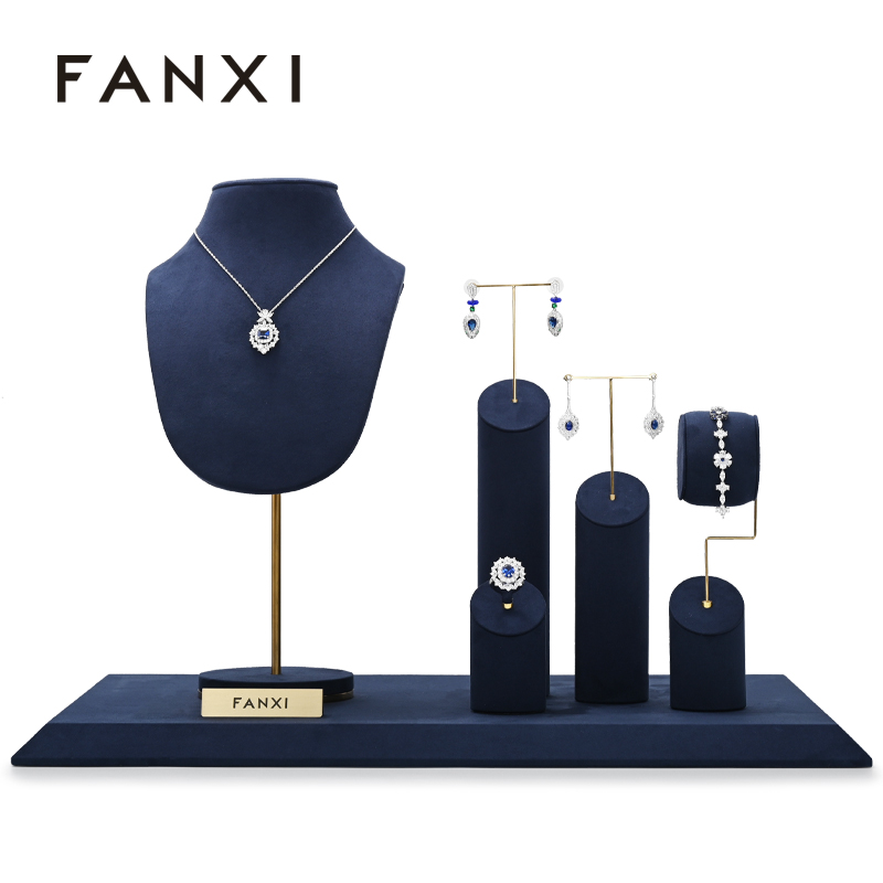 FANXI TT210 new launch dark blue microfiber jewelry display sets for window display