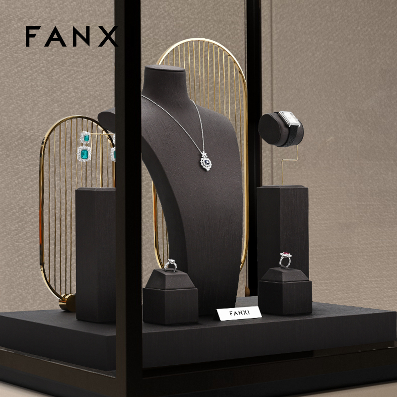 FANXI TT214 luxury popular pu leather jewelry display sets accept custom color