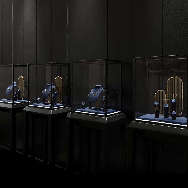 FANXI TT210 new launch dark blue microfiber jewelry display sets for window display