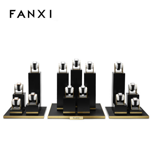 FANXI TT218 new launch luxury black painted surface gold metal edge watch display sets for watch stores