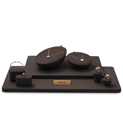 FANXI TT245 coffee color pu leather jewelry display sets for store showcase