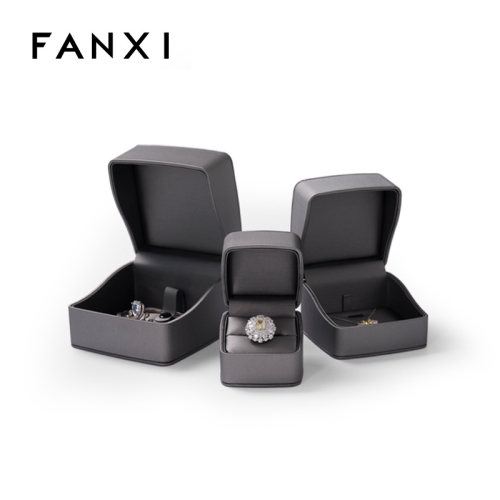FANXI TC-H113 gray silk brushed pu leather full set jewelry boxes accept custom logo and color