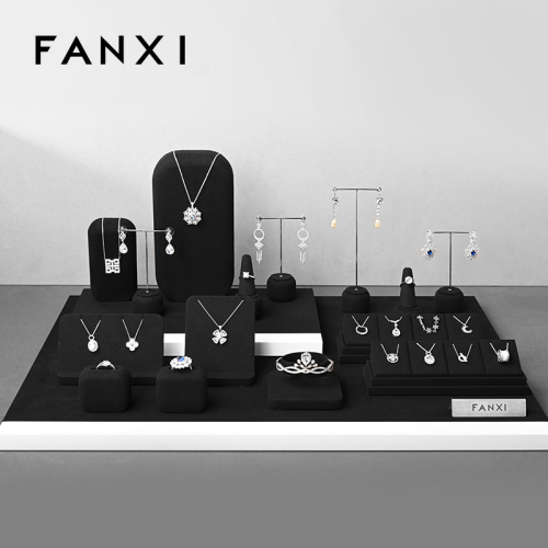 Luxury design TT227 black microfiber with silver printed jewelry display sets