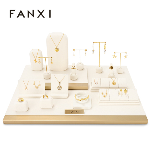Luxury design TT226 beige microfiber with gold printed jewelry display sets