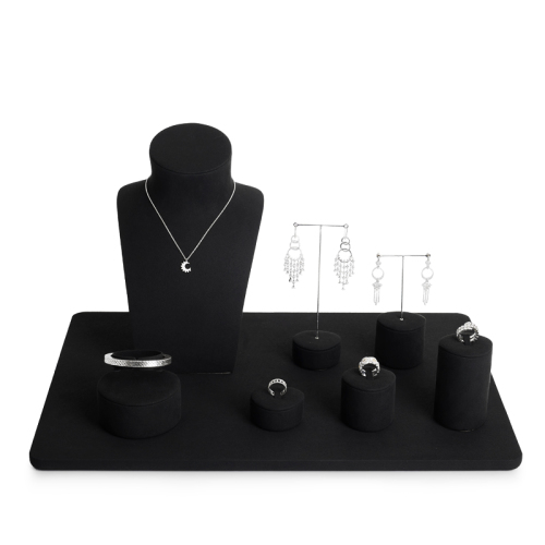 Black microfiber jewelry display set for necklace pendant bracelet earrings rings