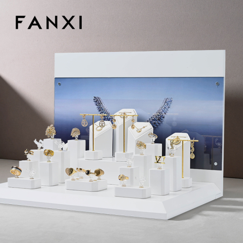 FANXI New design TT241 MDF white spray painted jewelry display set for jewelry store cabinet