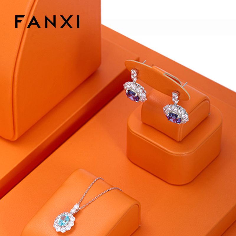 FANXI original design new arrival TT225 attractive orange pu leather jewelry display set for jewelry store
