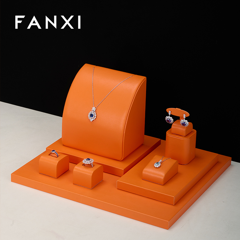 FANXI original design new arrival TT225 attractive orange pu leather jewelry display set for jewelry store