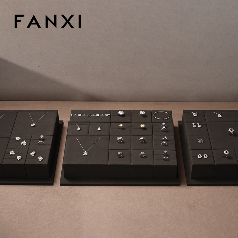 FANXI TT234 New Jewelry Display Set Luxury Showcase Tray Microfiber Display Jewelry Necklace Display