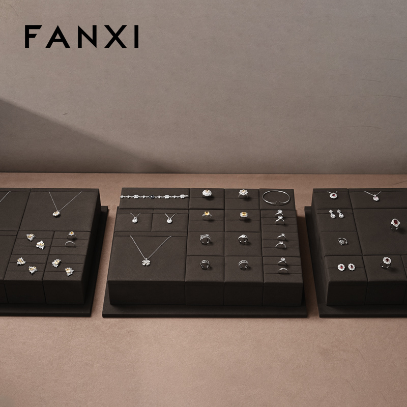 FANXI TT234 New Jewelry Display Set Luxury Showcase Tray Microfiber Display Jewelry Necklace Display