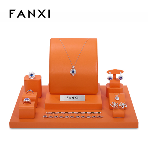 FANXI original design new arrival TT225 attractive orange pu leather jewelry display set for jewelry store