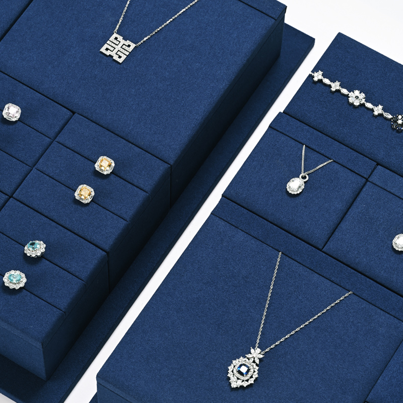 FANXI TT235 New Jewelry Display Set Blue Color Luxury Showcase Tray Microfiber Display Jewelry Necklace Display