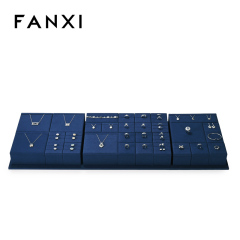 FANXI TT235 New Jewelry Display Set Blue Color Luxury Showcase Tray Microfiber Display Jewelry Necklace Display