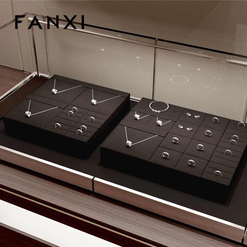 FANXI TT234 New Jewelry Display Set Luxury Showcase Tray Microfiber Display Jewelry Necklace Display