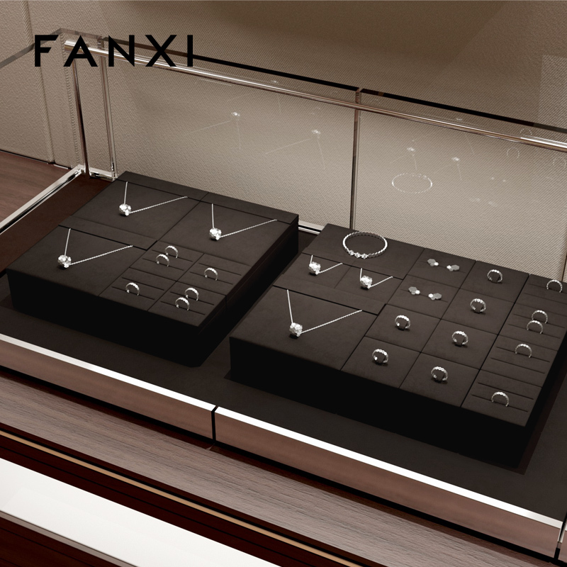 FANXI TT234 New Jewelry Display Set Luxury Showcase Tray Microfiber Display Jewelry Necklace Display