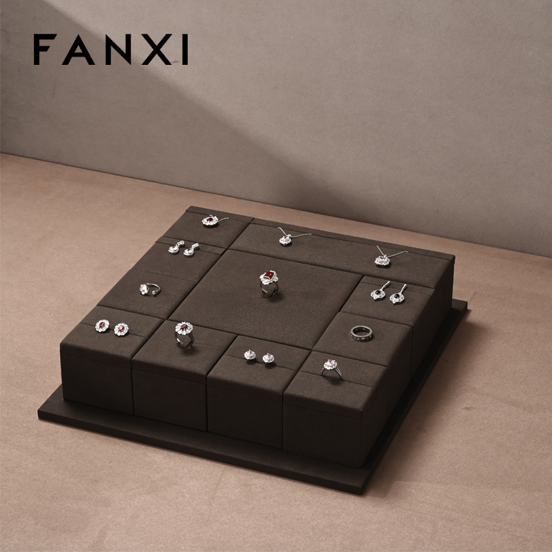 FANXI TT234 New Jewelry Display Set Luxury Showcase Tray Microfiber Display Jewelry Necklace Display