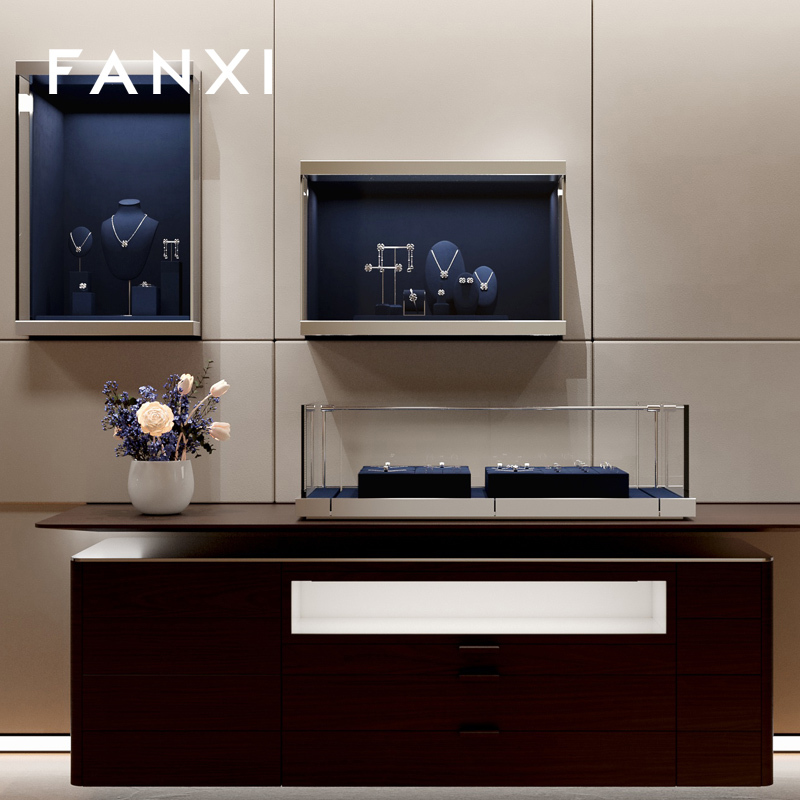 FANXI TT235 New Jewelry Display Set Blue Color Luxury Showcase Tray Microfiber Display Jewelry Necklace Display