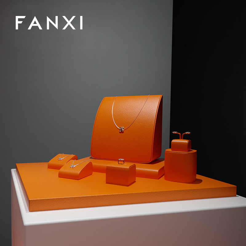 FANXI original design new arrival TT225 attractive orange pu leather jewelry display set for jewelry store