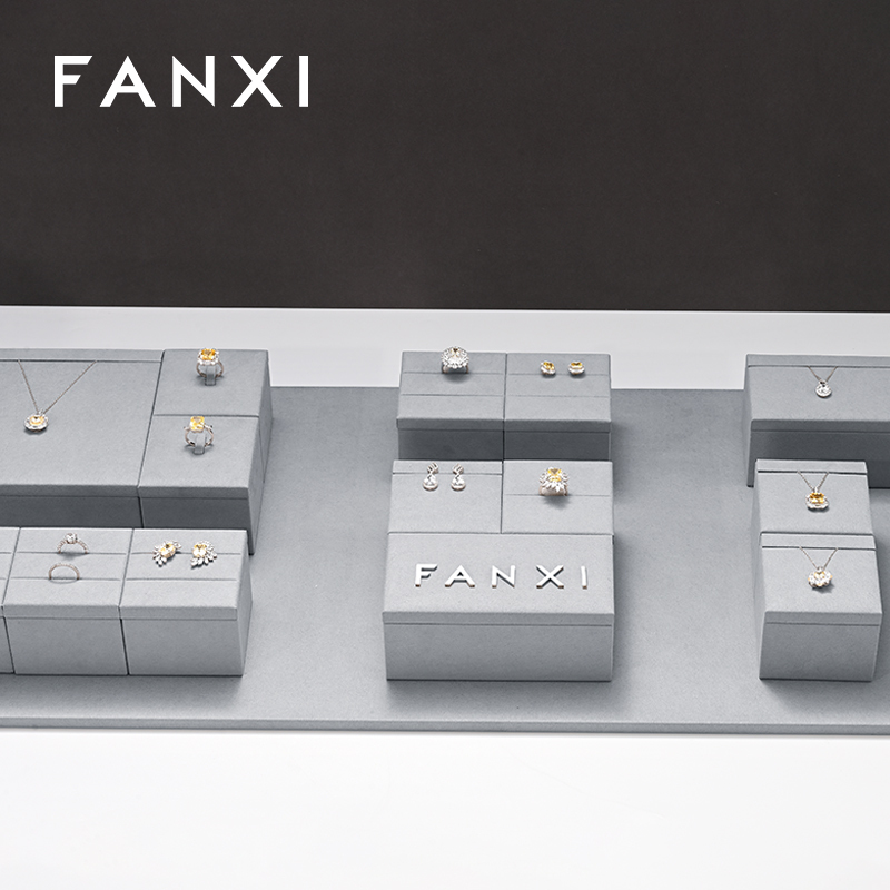 FANXI TT233 grey microfiber jewelry square style ring pendant earring exhibition