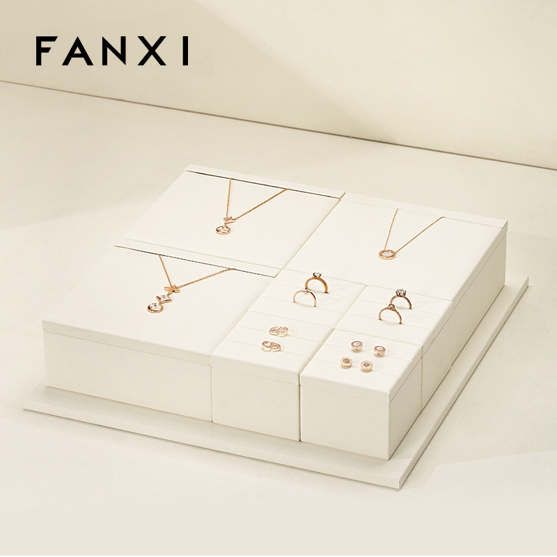 FANXI TT232 beige microfiber jewelry square style ring pendant earring exhibition