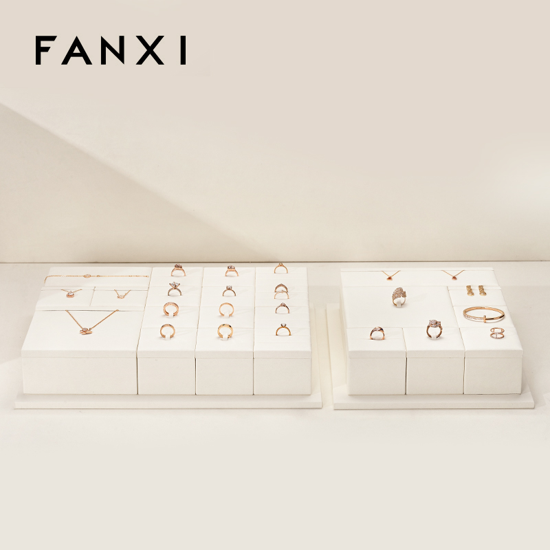 FANXI TT232 beige microfiber jewelry square style ring pendant earring exhibition