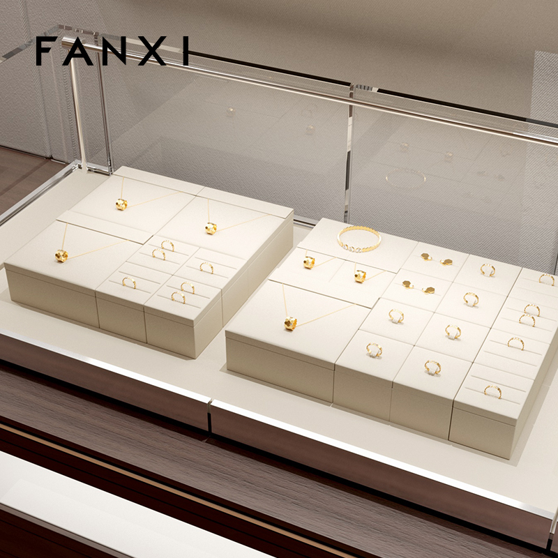 FANXI TT232 beige microfiber jewelry square style ring pendant earring exhibition