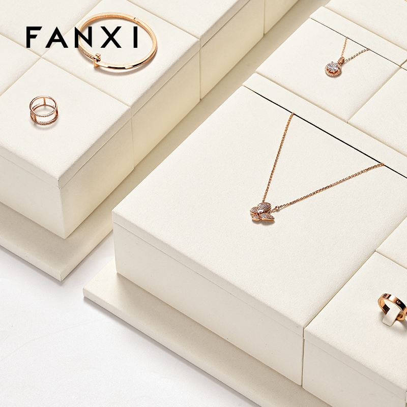 FANXI TT232 beige microfiber jewelry square style ring pendant earring exhibition