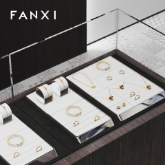 FANXI JS099 white PU leather jewelry square style ring earring watch bangle necklace pendant bracelet exhibition