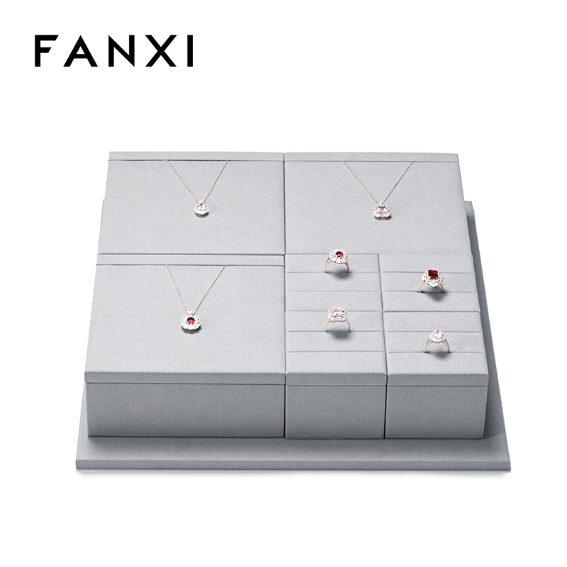 FANXI TT233 grey microfiber jewelry square style ring pendant earring exhibition