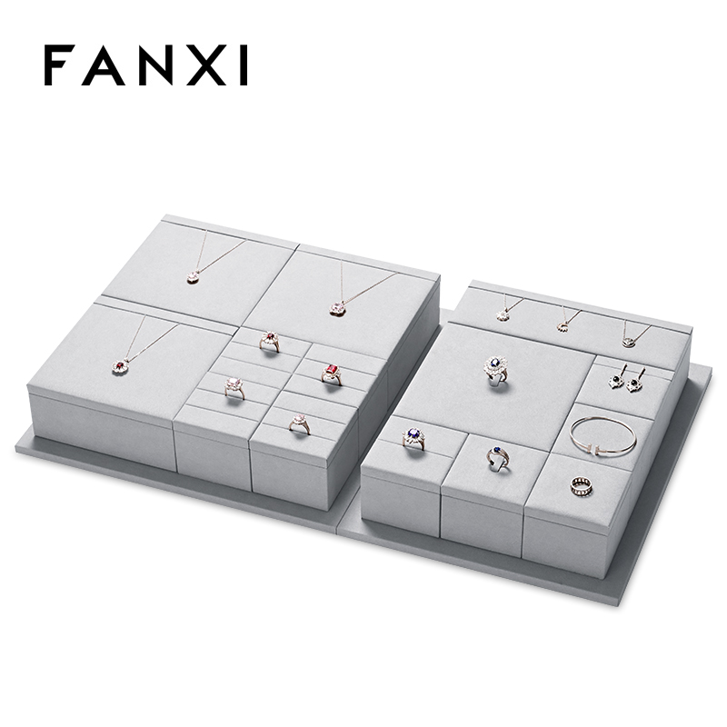 FANXI TT233 grey microfiber jewelry square style ring pendant earring exhibition