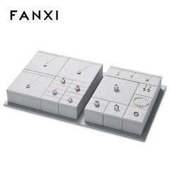 FANXI TT233 grey microfiber jewelry square style ring pendant earring exhibition
