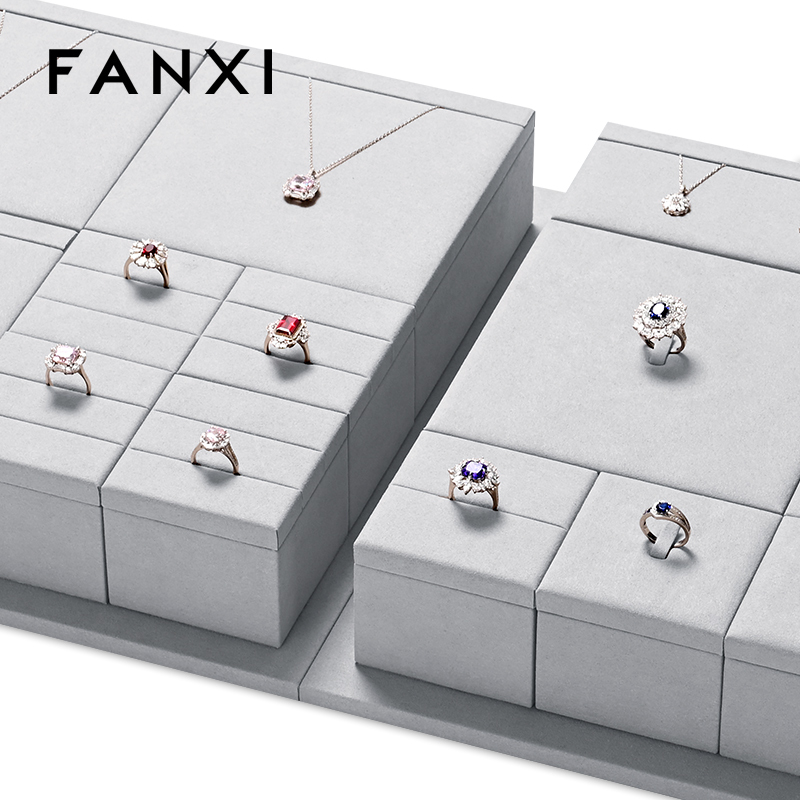 FANXI TT233 grey microfiber jewelry square style ring pendant earring exhibition