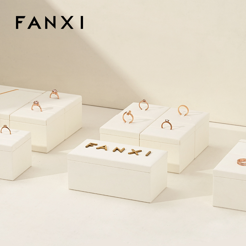 FANXI TT232 beige microfiber jewelry square style ring pendant earring exhibition
