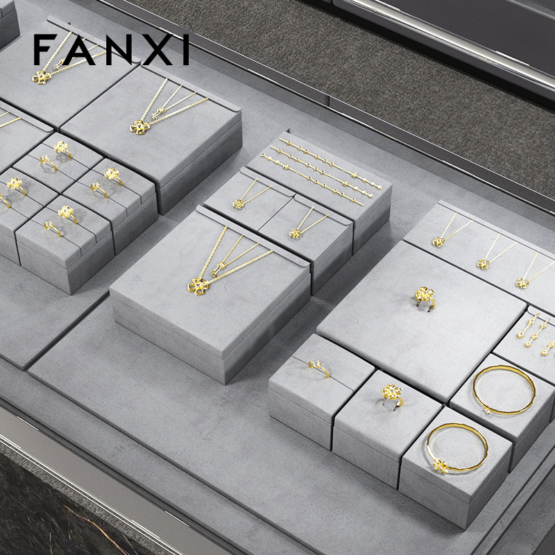 FANXI TT233 grey microfiber jewelry square style ring pendant earring exhibition