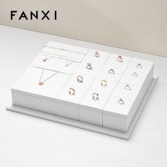 FANXI TT236 white PU leather jewelry square style ring pendant earring exhibition