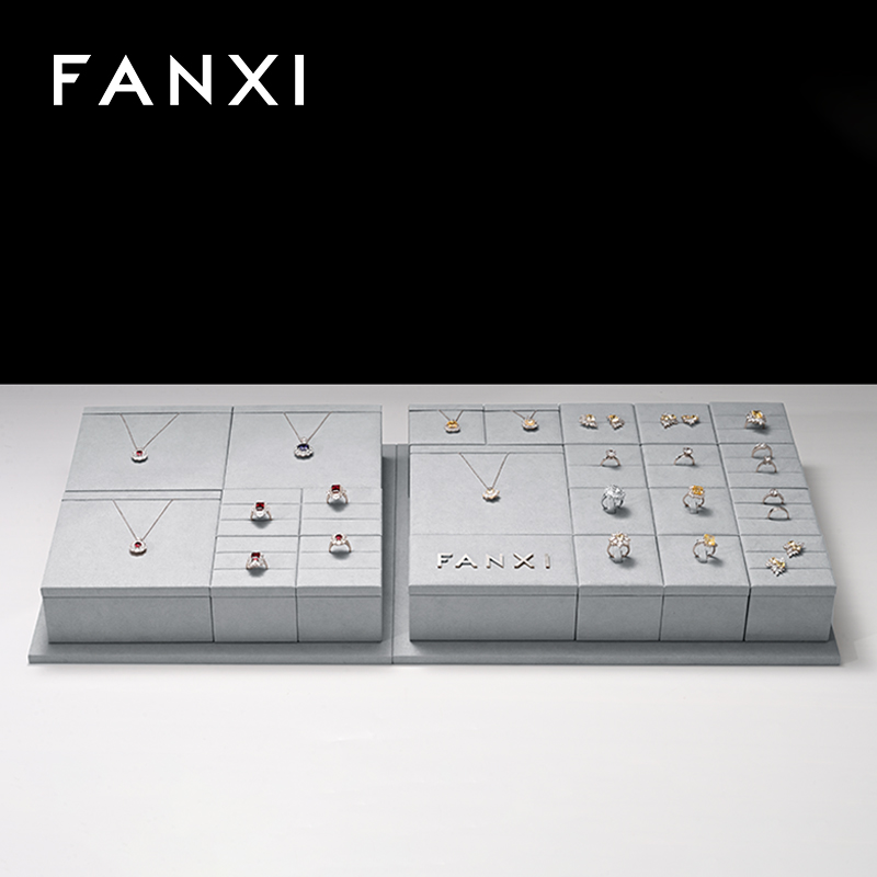 FANXI TT233 grey microfiber jewelry square style ring pendant earring exhibition