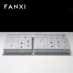 FANXI TT233 grey microfiber jewelry square style ring pendant earring exhibition