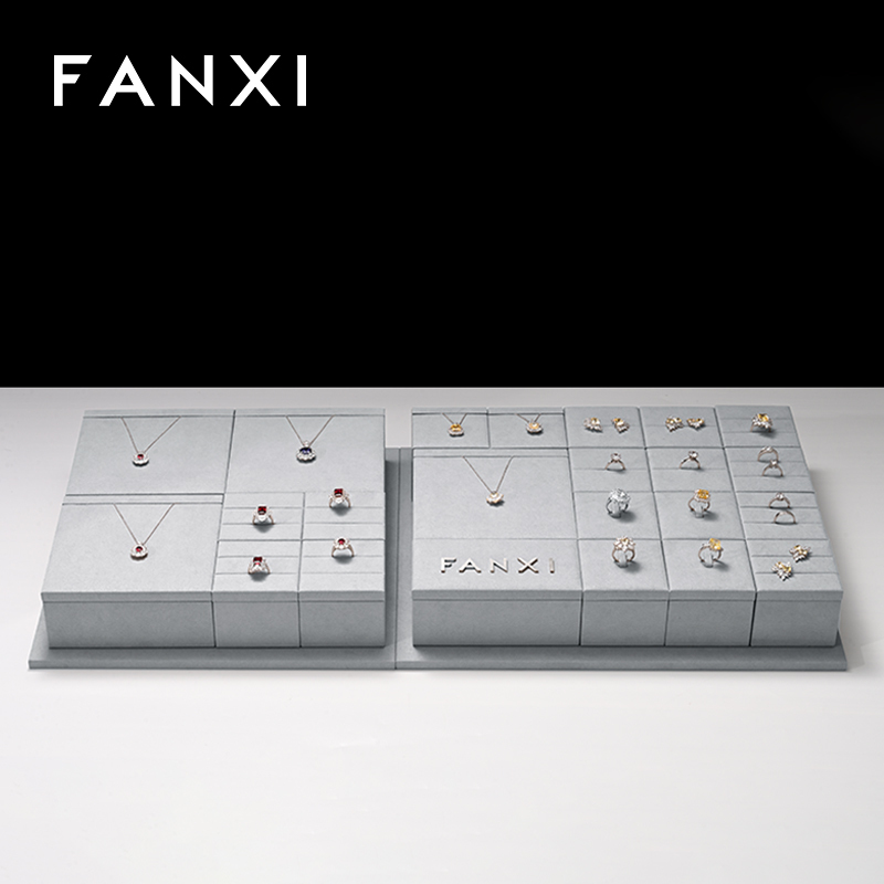FANXI TT233 grey microfiber jewelry square style ring pendant earring exhibition