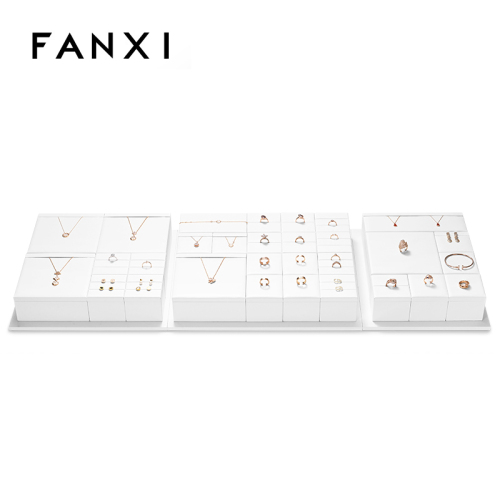FANXI TT236 white PU leather jewelry square style ring pendant earring exhibition