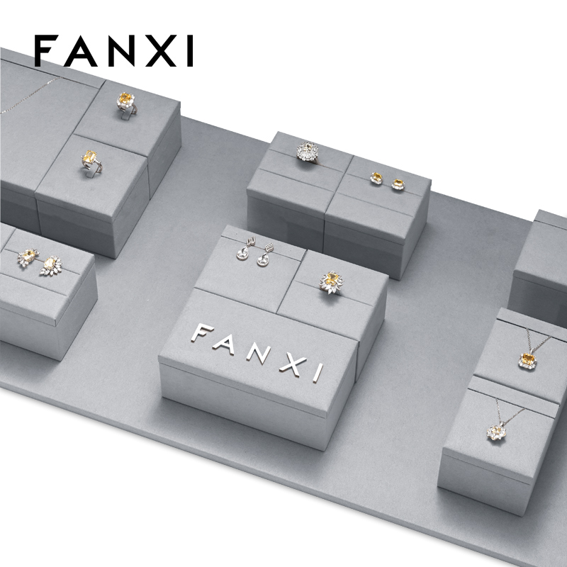 FANXI TT233 grey microfiber jewelry square style ring pendant earring exhibition