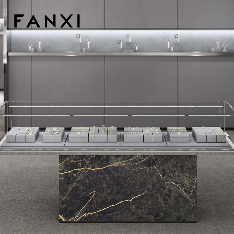 FANXI TT233 grey microfiber jewelry square style ring pendant earring exhibition