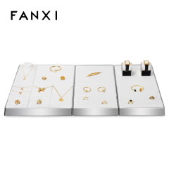 FANXI JS099 white PU leather jewelry square style ring earring watch bangle necklace pendant bracelet exhibition
