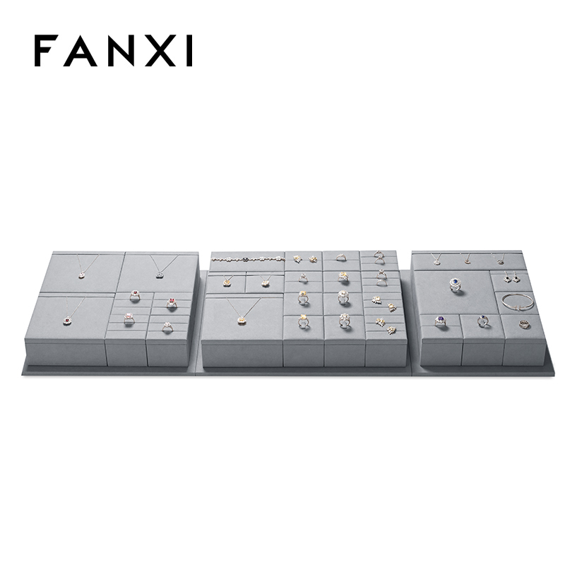 FANXI TT233 grey microfiber jewelry square style ring pendant earring exhibition