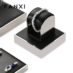 FANXI JS109 black pu leather jewelry square style ring pendant earring exhibition