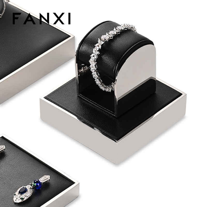 FANXI JS109 black pu leather jewelry square style ring pendant earring exhibition